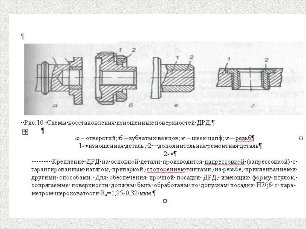 Способы восстановления. Постановка дополнительной ремонтной детали (ДРД).. Восстановление деталей под ремонтный размер. Обработка деталей под ремонтный размер. Восстановление постановкой дополнительных ремонтных деталей ДРД.