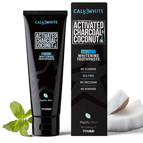 Cali White ACTIVATED CHARCOAL & ORGANIC COCONUT OIL TEETH WHITENING TOOTHPASTE, MADE IN USA, Best Natural Whitener, Vegan, Fluoride Free, Sulfate Free, Organic, Black Tooth Paste, PACIFIC MINT (4oz)