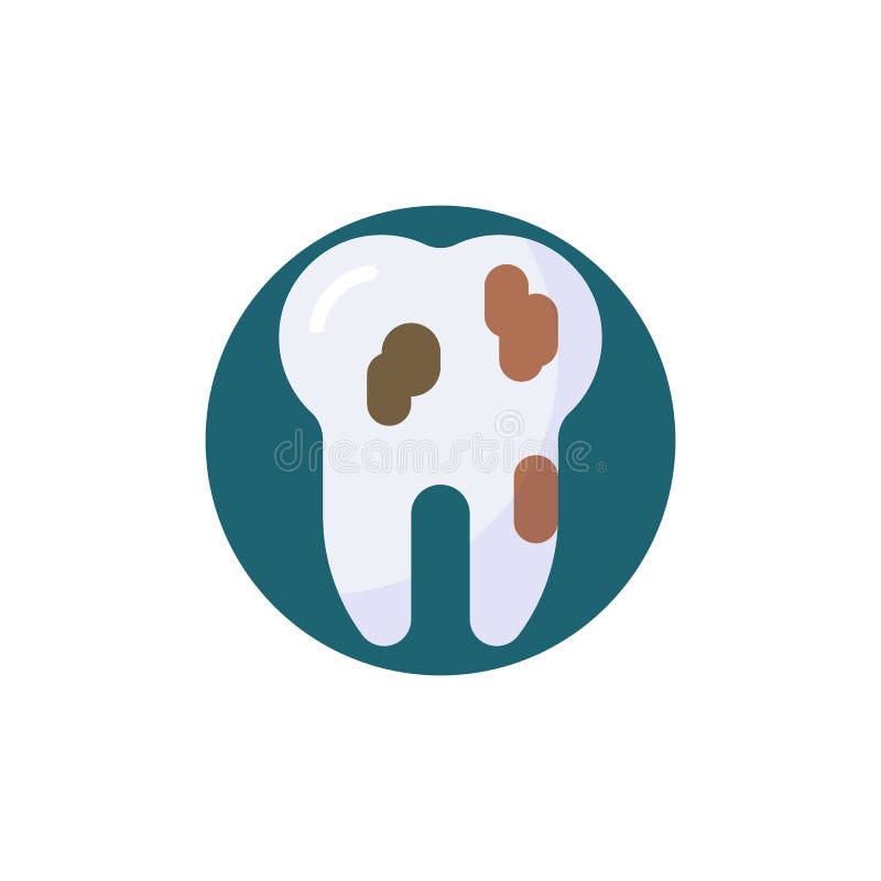 Bad teeth, caries flat icon. Round colorful button, Dirty tooth circular vector sign. Dental problem flat style design stock illustration