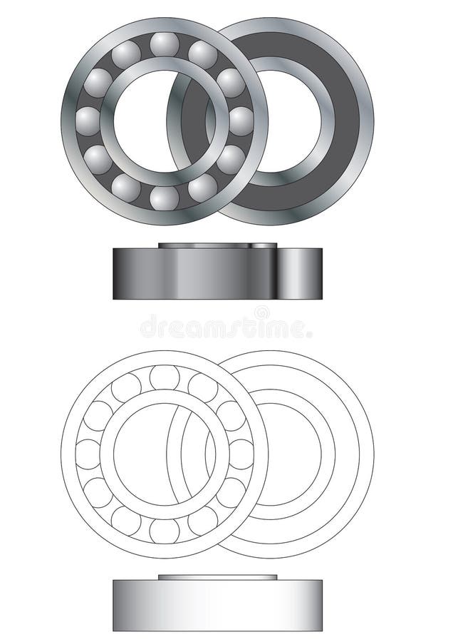 Ball bearing assembly vector. Open closed and side view stock illustration