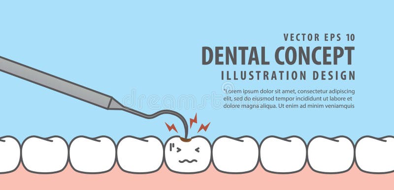 Banner Caries tooth and teeth checkup illustration vector on blu. E background. Dental concept vector illustration
