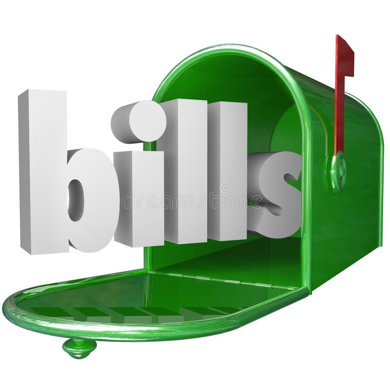 Bills Word in Mailbox Paying Down Debt Credit Card Payment vector illustration