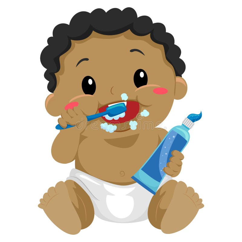 Black Baby brushing teeth vector illustration