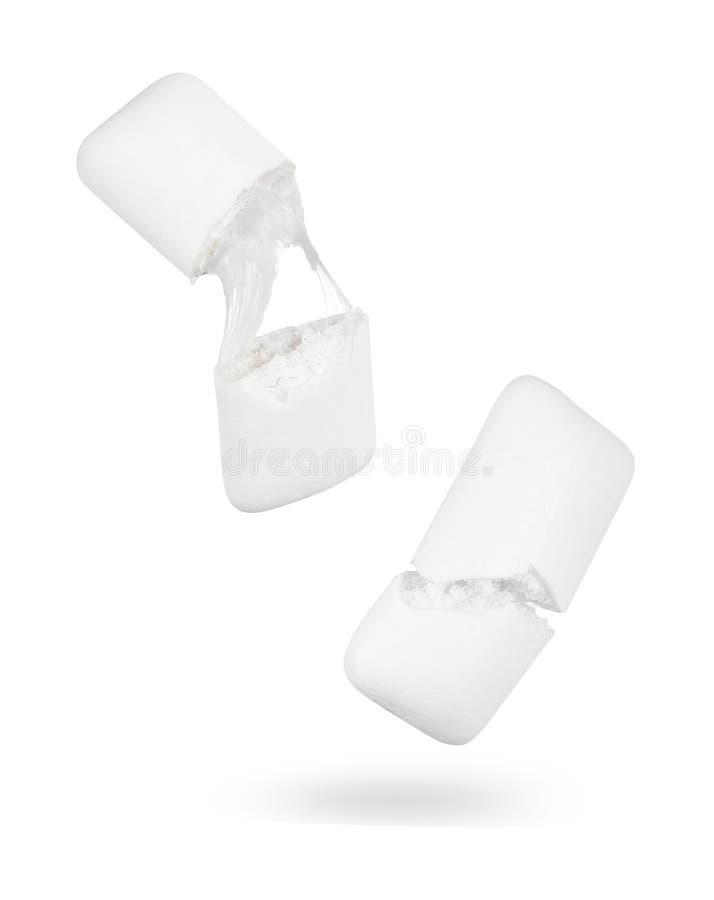 Bubble gum is broken into two halves, on white stock photos