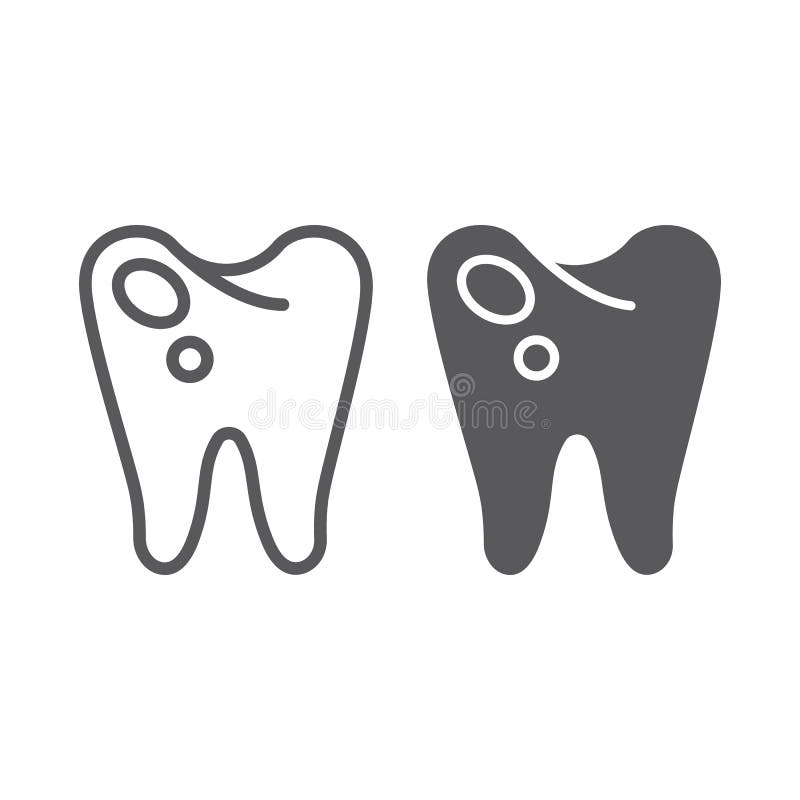 Caries line and glyph icon, dentistry and teeth,