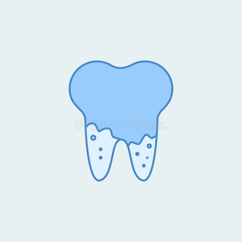 Caries in the root of kawaii tooth 2 colored line icon. Simple colored element illustration. Outline symbol design from dental set. On blue background royalty free illustration