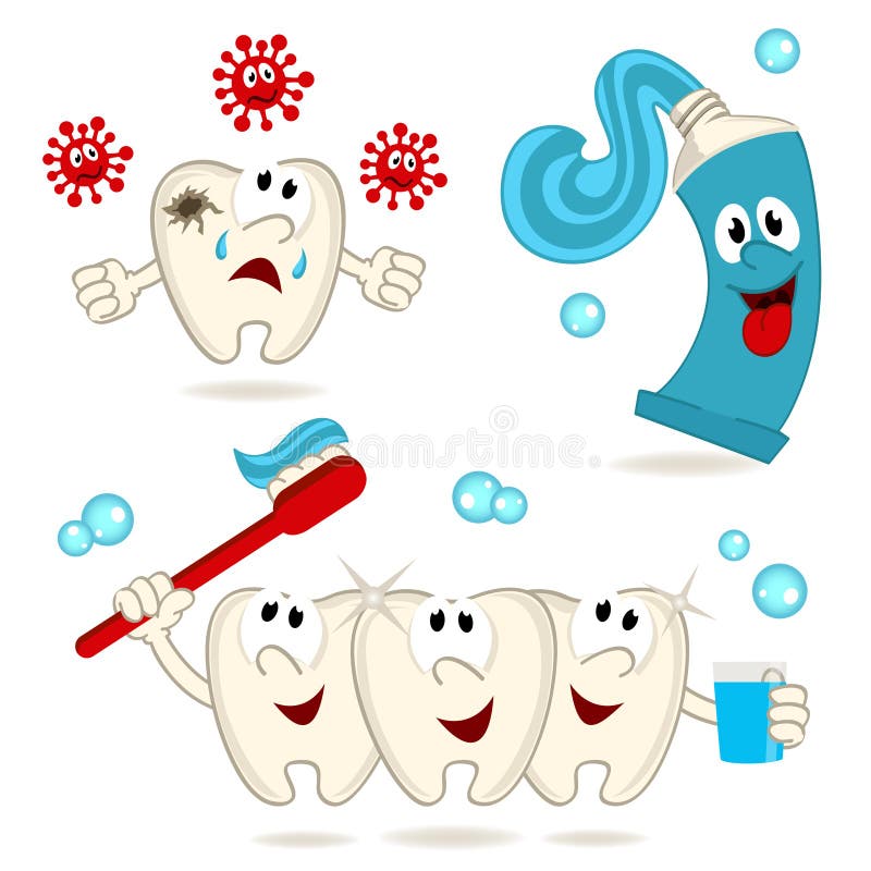 Caries tooth toothpaste and toothbrush. Vector illustration vector illustration