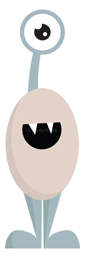 Cartoon one-eyed funny monster vector or color illustration. Cartoon one-eyed funny monster  oval-shaped body  blue legs  two fang-like white teeth exposed while royalty free illustration