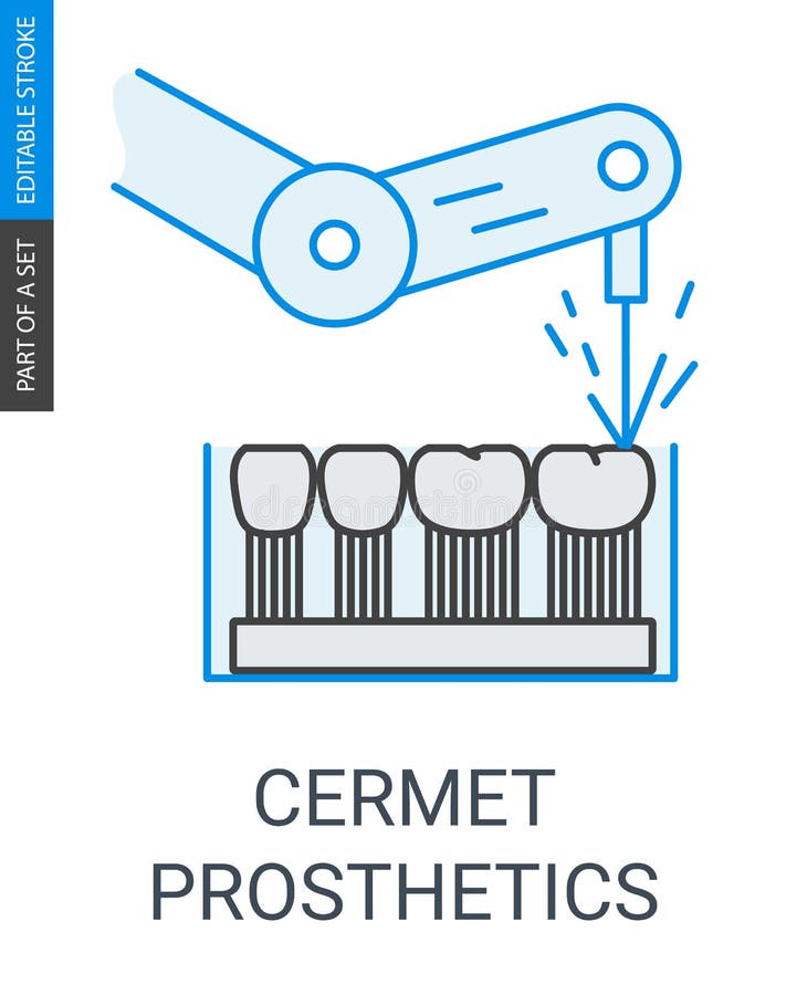 Cermet dental prosthetics icon. Icon of dental prosthesis construction, drawn with outline style and editable stroke royalty free illustration