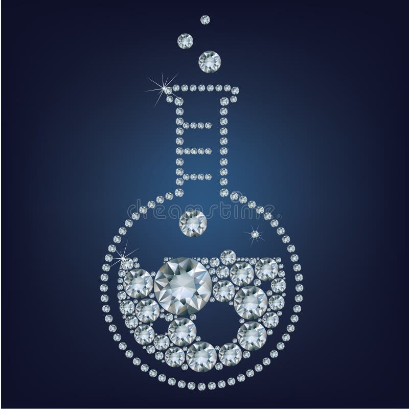 Chemistry flask made up a lot of diamonds on the black background royalty free illustration