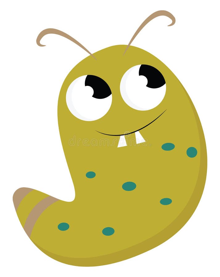 Clipart of a happy green monster vector or color illustration. Clipart of a happy green monster with two bulging eyes rolled left  two horns and two white fang stock illustration