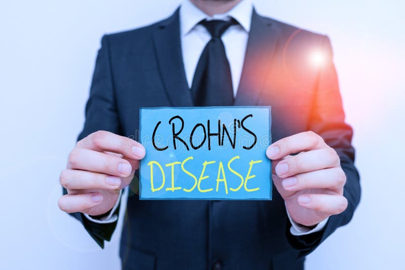 Conceptual hand writing showing Crohn Disease. Business photo showcasing the chronic inflammatory disease of the intestines Male. Co