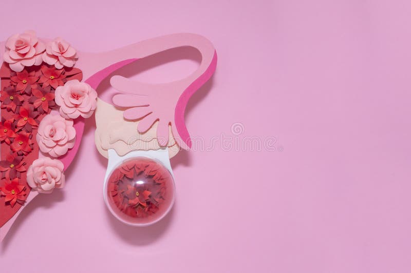 The creative concept of endometrioid ovarian cyst. Copy space for text. Creative paper concept of endometrioid ovarian cyst. Metaphor of endometriosis of the stock image
