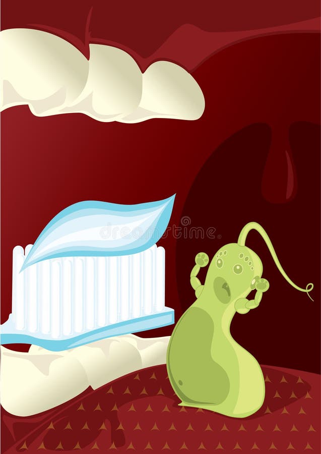 Dental caries bacteria. Affraid of toothpaste royalty free illustration