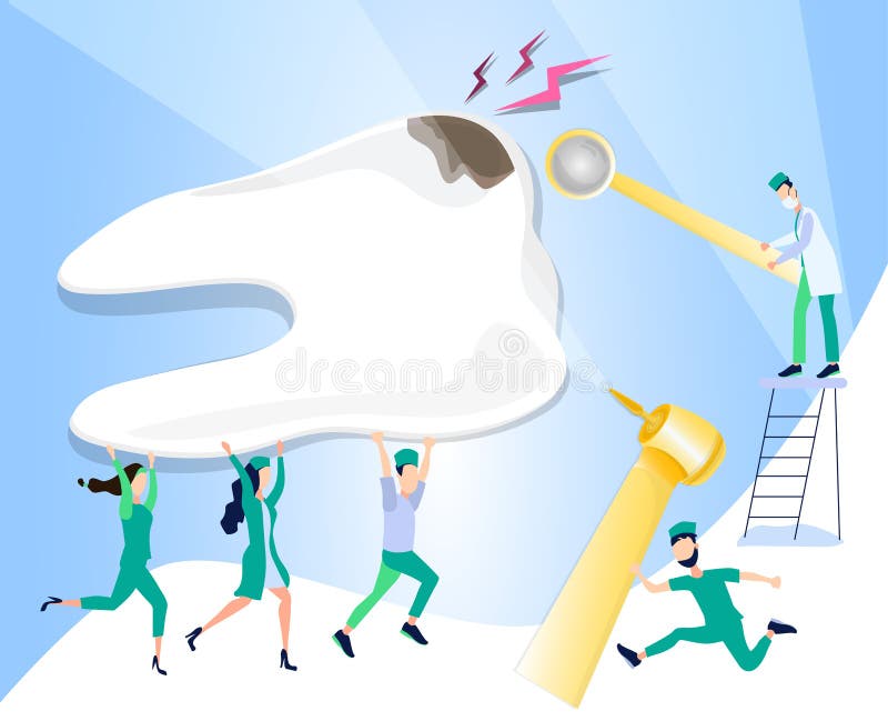 Dental caries. Treatment and care for toothache. Medical direction dentistry stock illustration