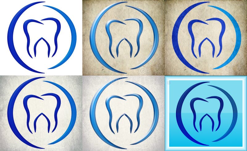 Dental clinic logo with retro background. Tooth in blue illustration on retro background. in different styles on grunge vintage background and white Dental royalty free illustration Dental clinic logo with retro background. Tooth in blue illustration on retro background. in different styles on grunge vintage background and white Dental royalty free illustration