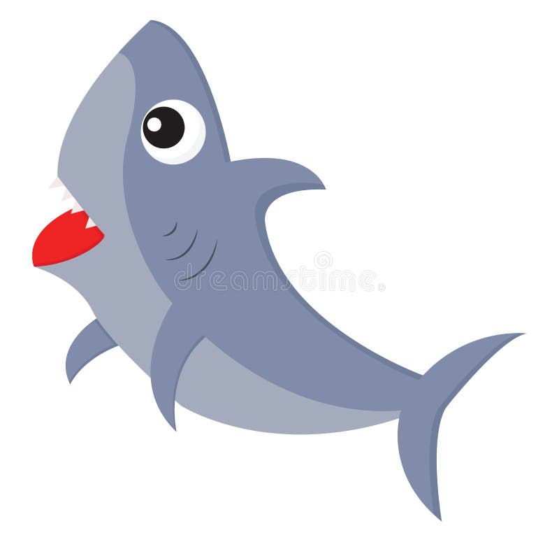 A ferocious cartoon shark with its spiky teeth exposed vector or color illustration. A ferocious blue-colored cartoon shark with its spiky teeth exposed is royalty free illustration