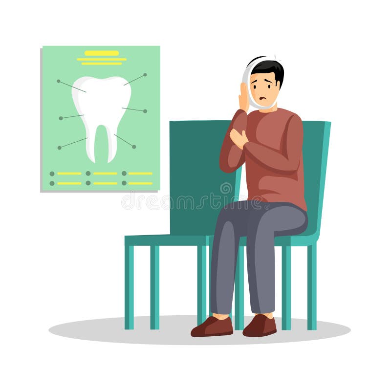 Guy with toothache flat vector illustration. Young man with teeth problem, dental clinic patient cartoon character. Oral royalty free illustration