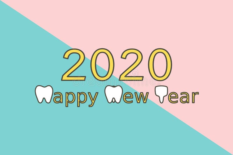 Happy New Year 2020, tooth with number. Dental cartoon vector flat style cute character for design vector illustration