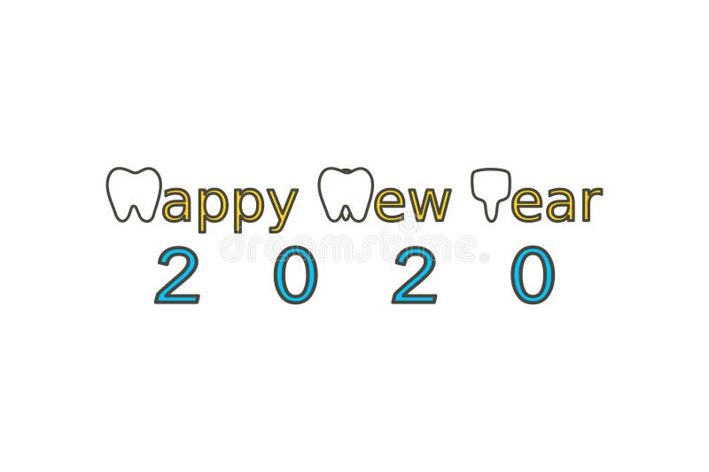 Happy New Year 2020, tooth with number. Dental cartoon vector flat style cute character for design royalty free illustration Happy New Year 2020, tooth with number. Dental cartoon vector flat style cute character for design royalty free illustration