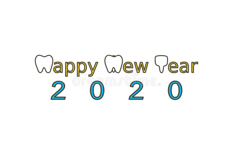 Happy New Year 2020, tooth with number. Dental cartoon vector flat style cute character for design royalty free illustration