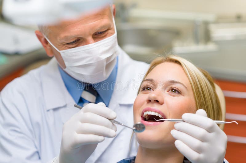 Healthy teeth patient at dentist office royalty free stock images