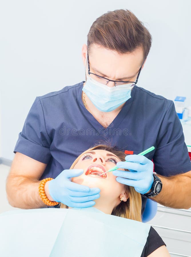 Healthy teeth patient at dentist office dental caries prevention stock photography