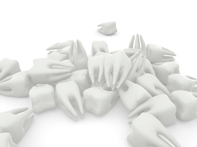 Many molars on white isolated background. 3D illustration stock illustration