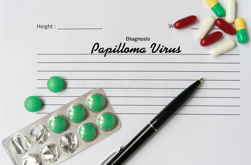 Papilloma Virus diagnosis written on a white piece of paper. Medical concept stock image