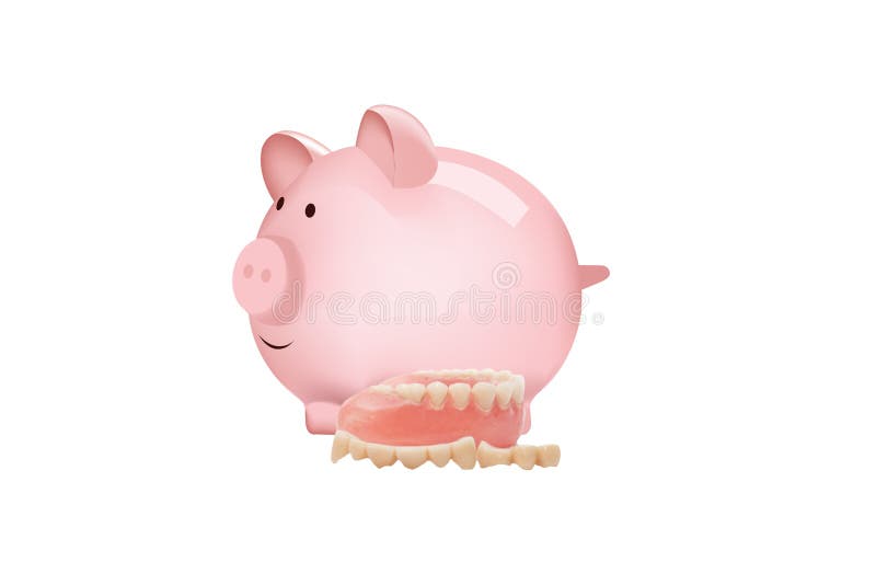 Pink piggy bank piglet with denture dental prosthesis.  royalty free illustration