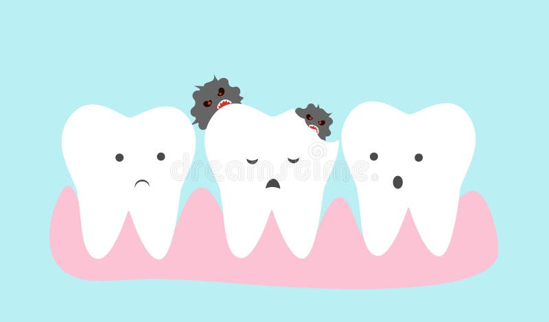 Cute teeth cartoon vector. Dental caries concept illustration. Kawaii style stock illustration