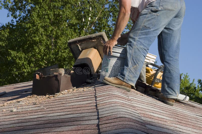 Roof Chimney Repair, Home Maintenance House Fix stock image