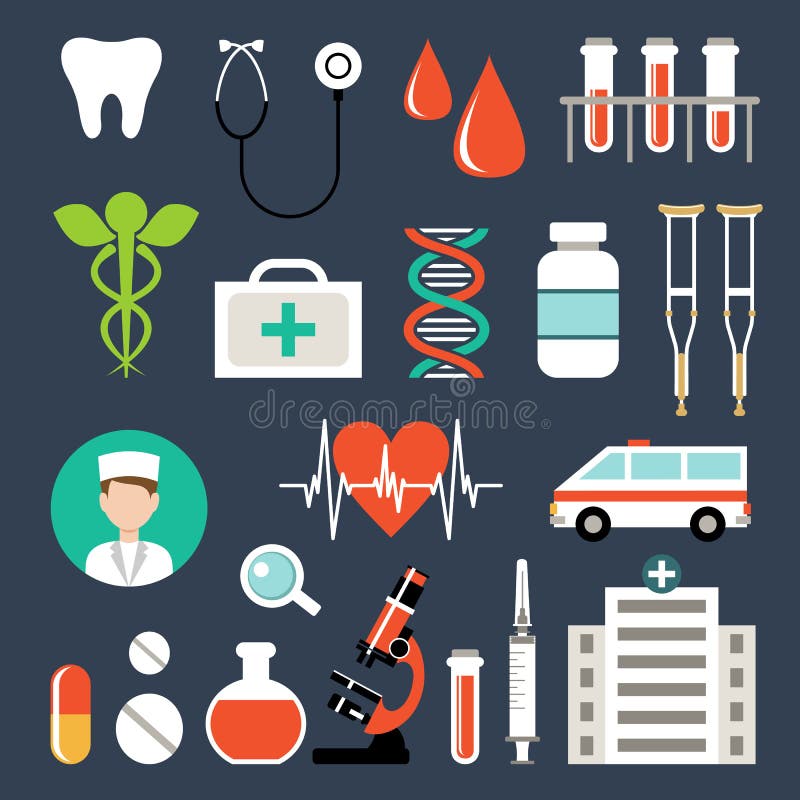 Set of medical icons. Analyzes, examinations, medical devices royalty free illustration