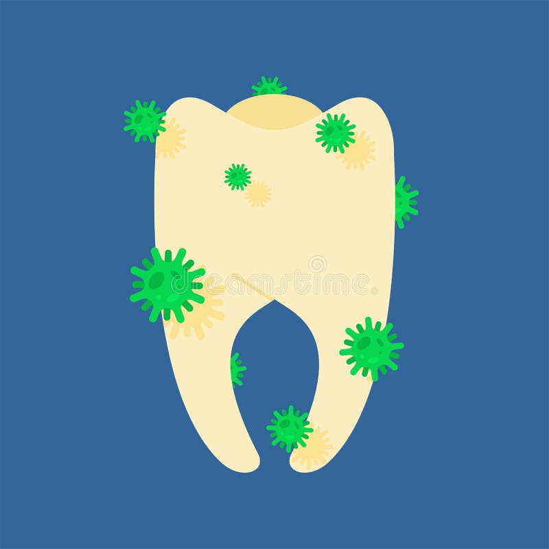 Sick tooth microbes and bacteria. Diseased teeth.  vector illustration