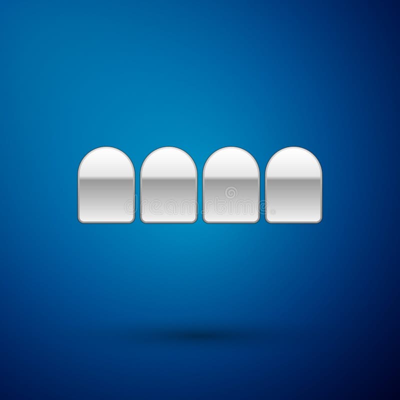 Silver Dentures model icon isolated on blue background. Teeth of the upper jaw. Dental concept. Vector stock illustration