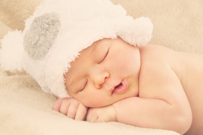 Sleeping newborn baby stock image