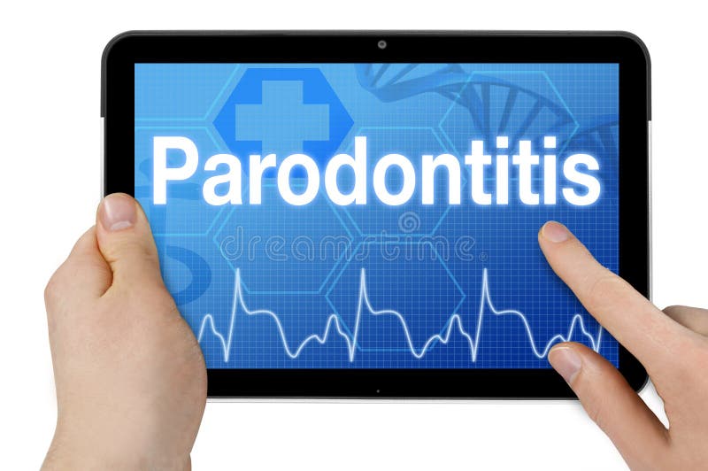 Tablet computer with the german word for periodontitis - Parodontitis. Isolated on white background stock photography Tablet computer with the german word for periodontitis - Parodontitis. Isolated on white background stock photography
