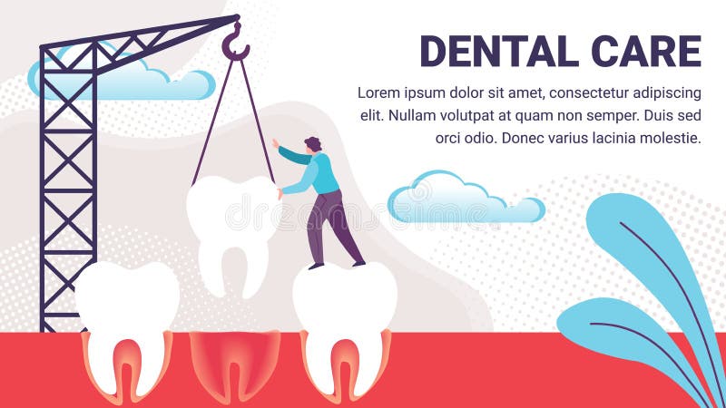 Tooth Deletion and Implantation Process into Gum vector illustration