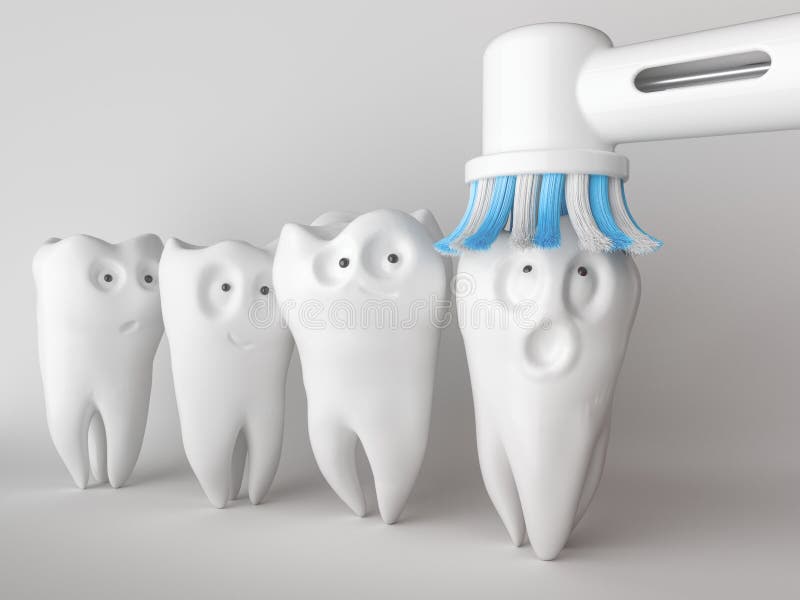 Tooth human cartoon - 3D Rendering. Tooth human cartoon. A tooth scares about cleaning.. 3d rendering stock image