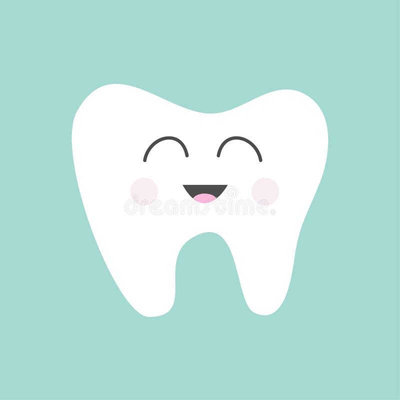 Tooth icon. Cute funny cartoon smiling character. Oral dental hygiene. Children teeth care. Tooth health. Baby background. Flat d stock illustration