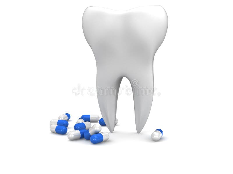 Tooth with pills. Isolated on white background royalty free illustration