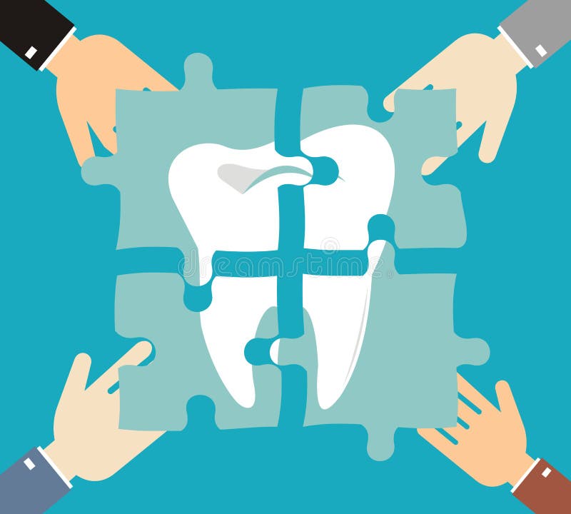 Tooth of the puzzle, dental caries, treatment teeth. Vector royalty free illustration
