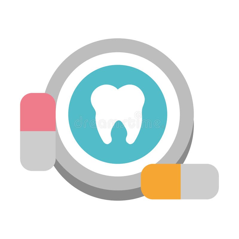 Tooth round icon with pills. Vector illustration graphic design royalty free illustration