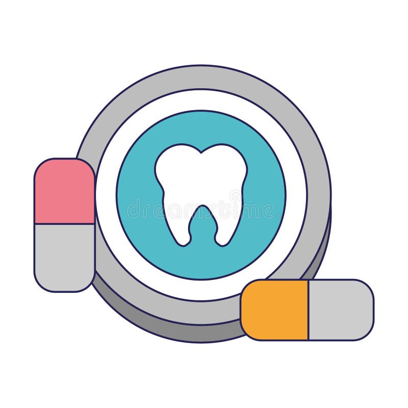 Tooth round icon with pills. Vector illustration graphic design vector illustration graphic design vector illustration