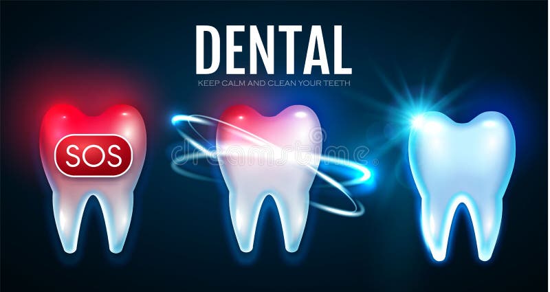 Tooth Treatment Process with Motion Lights. Toothache. Helthy Teech. Stomatology Design Template. Dental Health Concept stock illustration