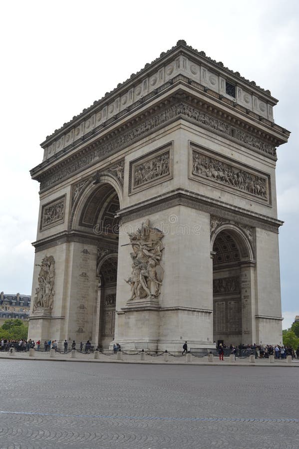 The Triumphal Arch in Paris taken from the lower right corner stock photography