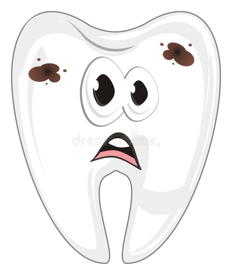 Sad teeth with caries. Un happy teeth with many dots of caries vector illustration