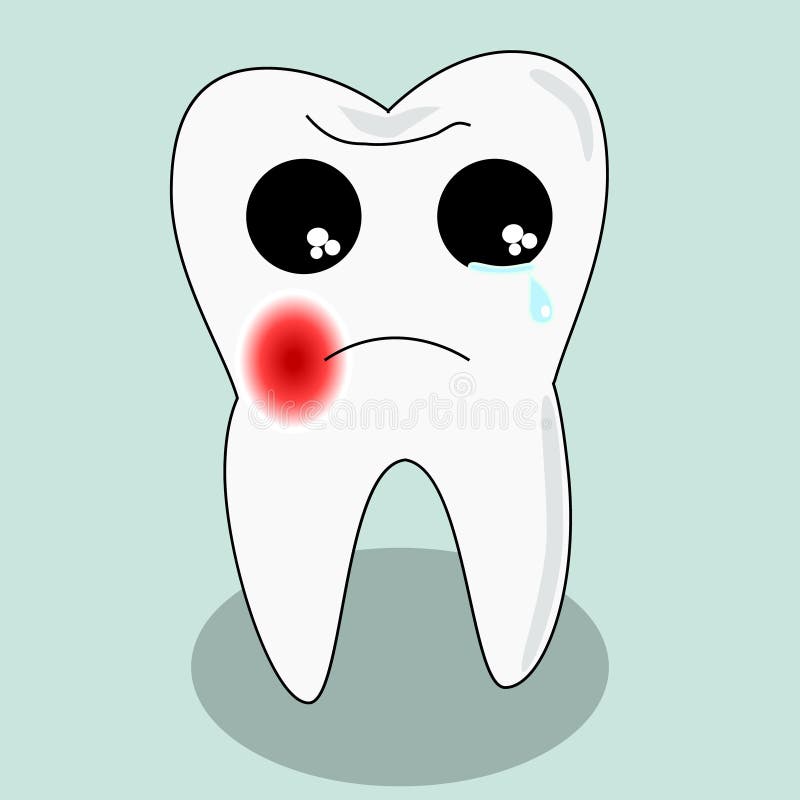 Vector cartoon sick tooth. Decay and destroy tooth. Cute tooth crying. Vector cartoon sick tooth. Decay and destroy tooth. Cute tooth crying becouse of pain stock illustration