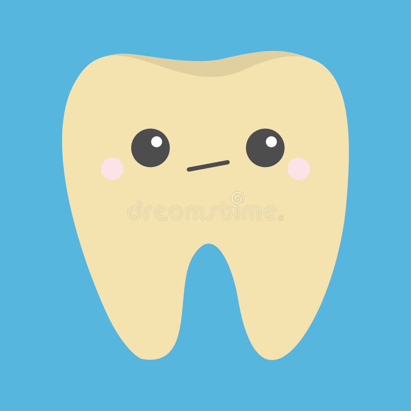 Yellow tooth icon. Unhappy sad face emotion. Crying bad ill teeth with caries. Cute cartoon kawaii funny baby character. Oral. Dental hygiene. Blue background royalty free illustration